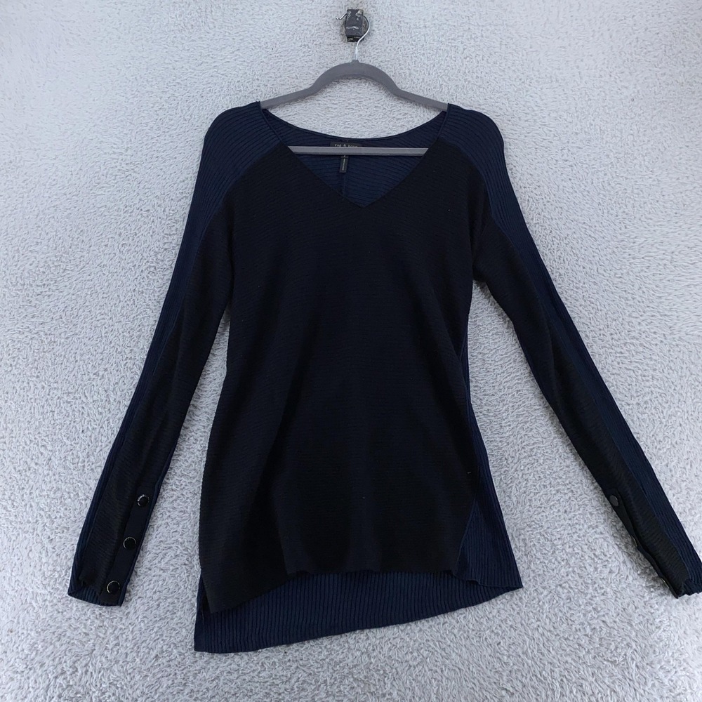Rag & Bone Merino Wool Ribbed Tunic Sweater Womens Small V Neck Knit Top